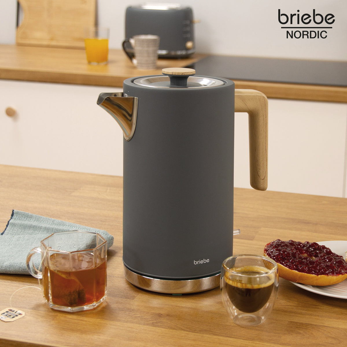 Briebe Nordic Hervidor Agua Eléctrico 1,7l Inalámbrico Ebullición Rápida, Libre De Bpa, Base De 360°, Kt1165gry, Gris_1