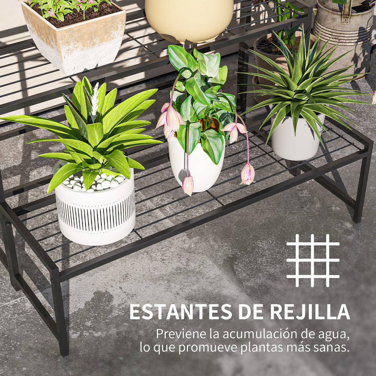 Outsunny Soporte Para Plantas De 3 Niveles Diseño En Escalera 75x70x66 Cm Negro_5