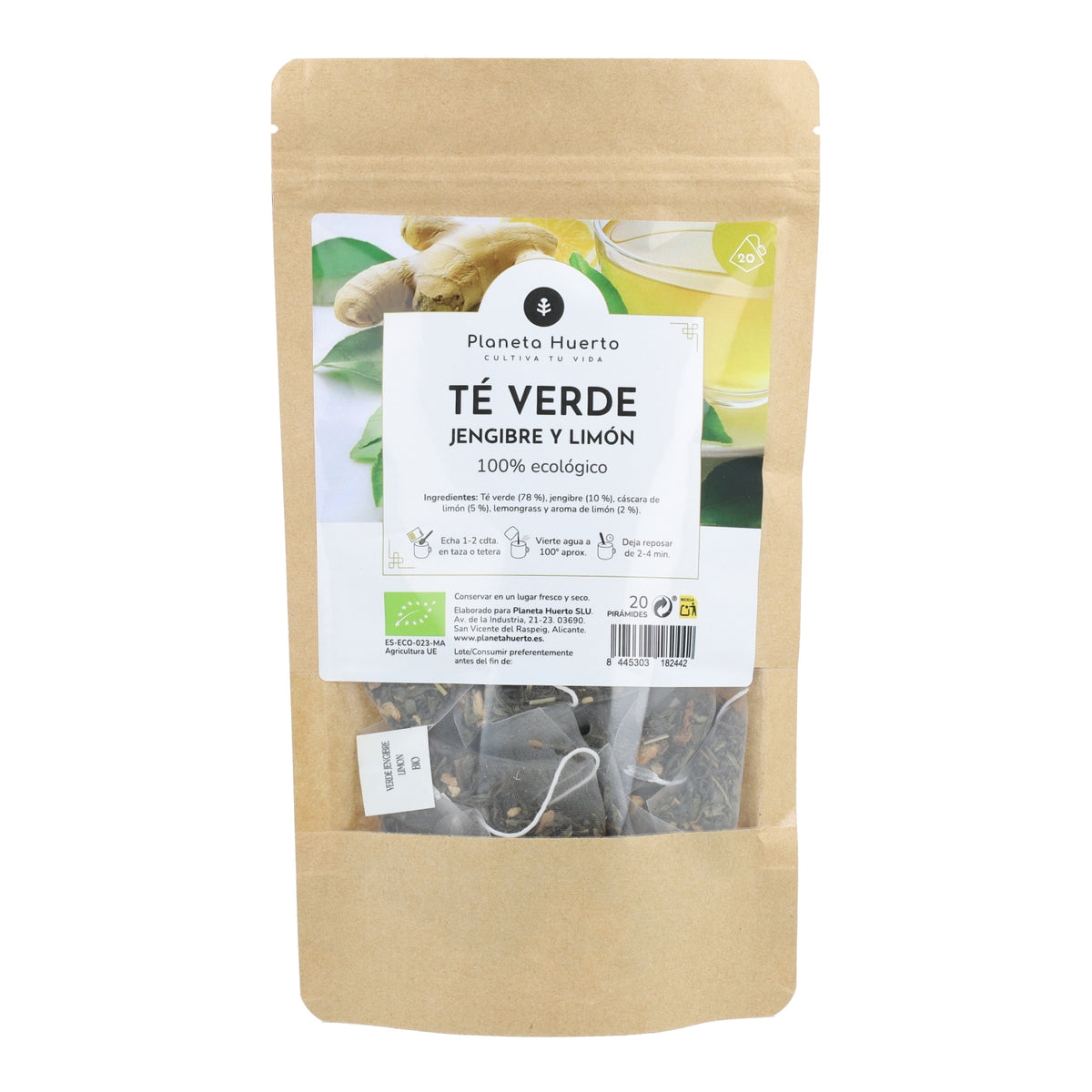 Té Verde Jengibre y Limón ECO Planeta Huerto 20 pirámides