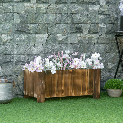 Outsunny Jardinera De Madera Arriate De Jardín Con 4 Patas 70x35x30 Cm Natural_1