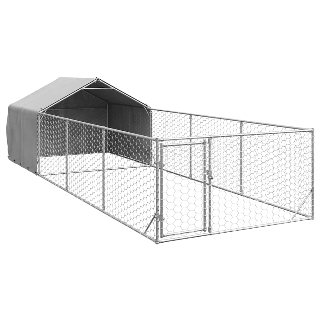 Caseta Perros Exterior Con Corral 7x2x1,5 M Acero Galvanizado_0