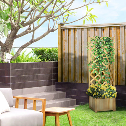 Outsunny Jardinera Con Enrejado De Madera Para Trepadoras 40x40x145 Cm Natural_1