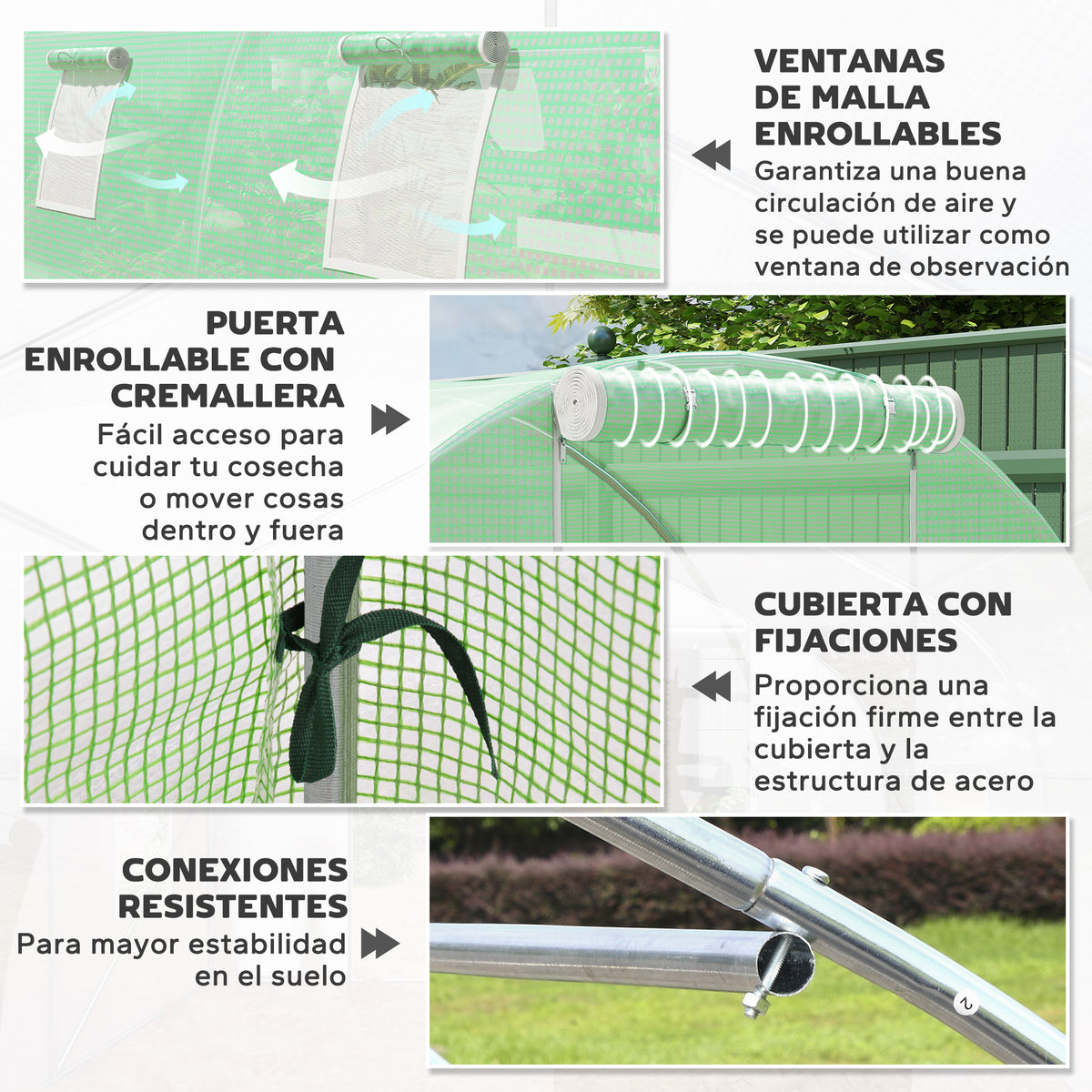 Outsunny Invernadero De Túnel 6x3x2 M Con Puerta Enrollable Y 8 Ventanas Verde_5