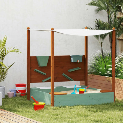 Aiyaplay Arenero Para Niños De Madera Con Techo Asientos 116x112,5x128 Cm Verde_1