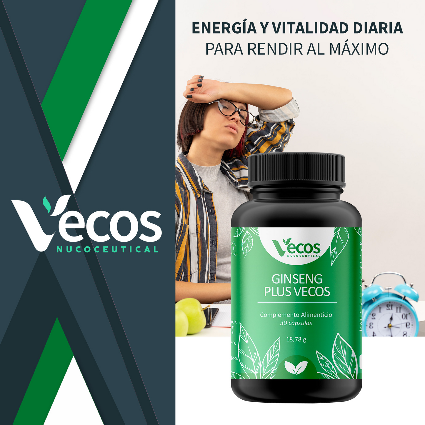 Ginseng Plus Vecos 30 Cápsulas | Cansancio Y Fatiga Física Y Mental | Panax Ginseng 490 Mg_1
