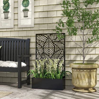 Outsunny Jardinera Con Biombo De Metal 61x23x113 Cm Negro_1