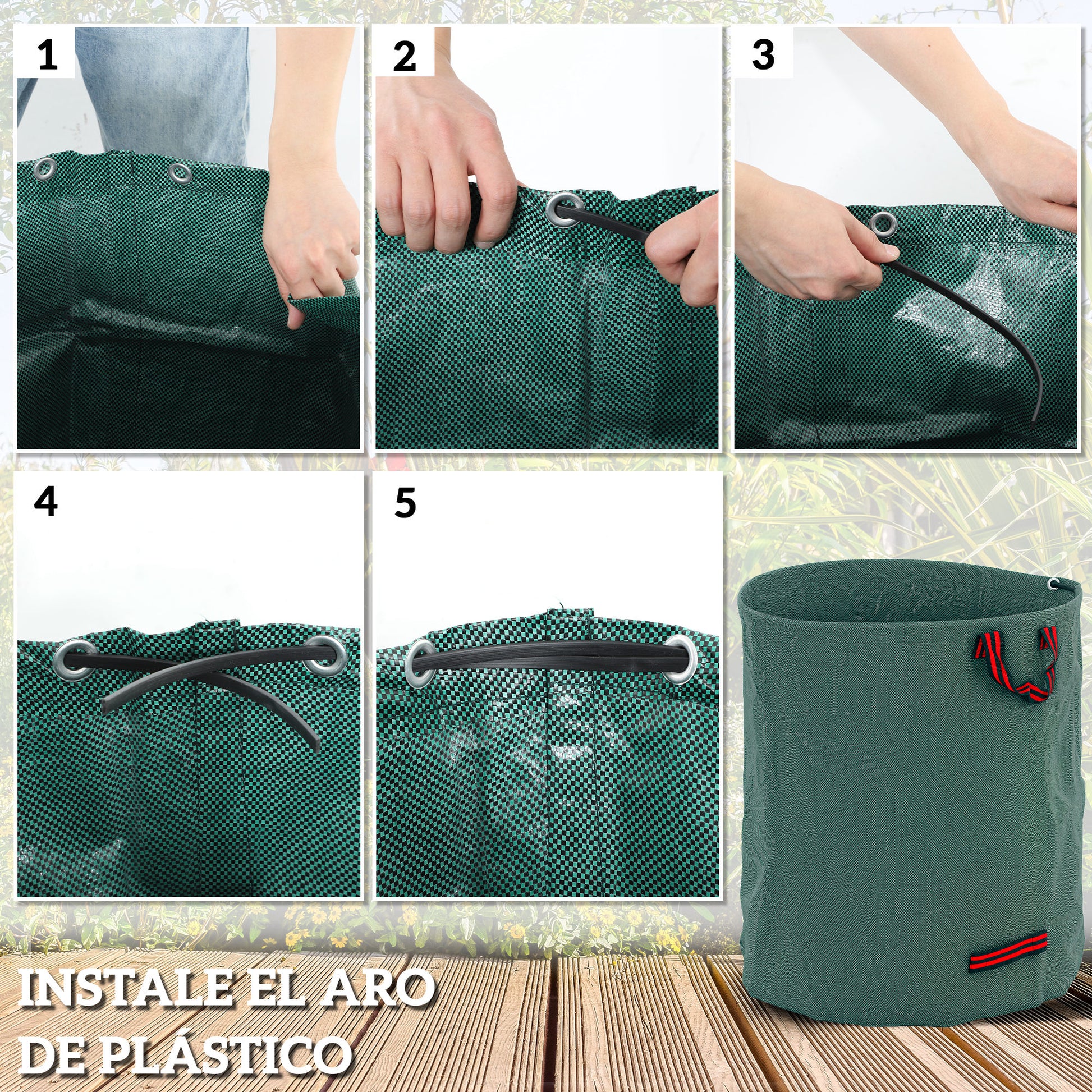 Outsunny Set De 3 Bolsas De Basura De Jardín 272l Con Asas Plegables_5