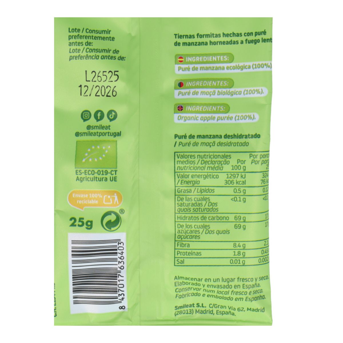 Snack de manzana ECO 25g, Triboo