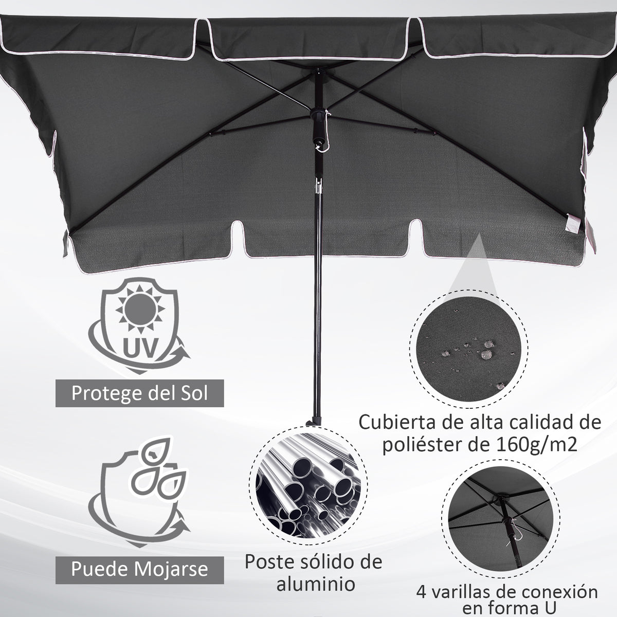 Outsunny Sombrilla De Jardín De Aluminio 2x1,3x2,5 M Gris_5