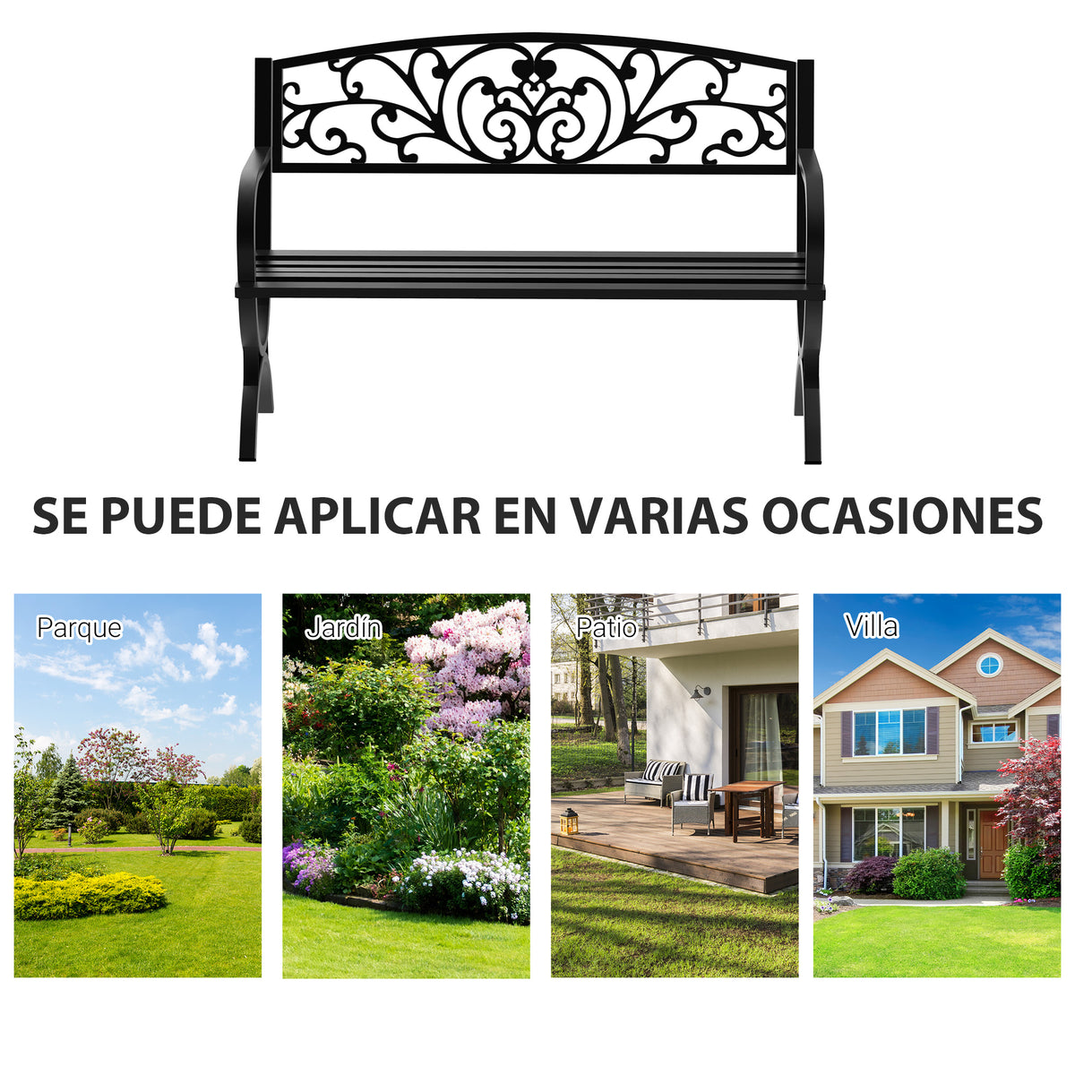 Outsunny Banco De Jardín De 2 Plazas De Terraza Con Patrón Floral Hierro Negro_5