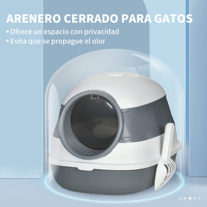 Pawhut Arenero Para Gatos Cubierto Plegable Con Pala 52x41x38 Cm Blanco Y Gris_5