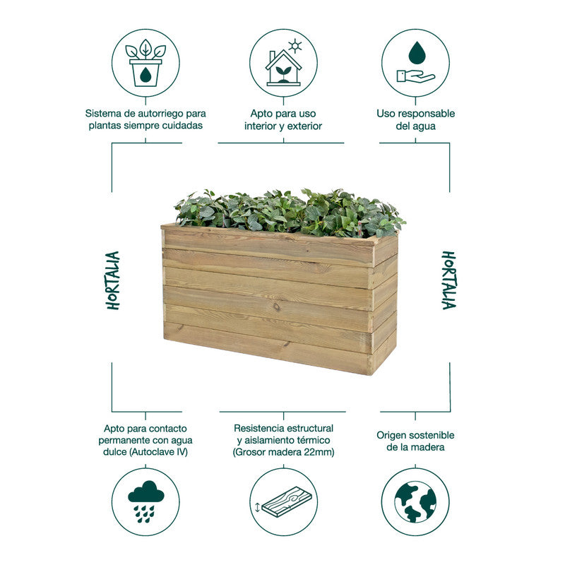 Jardinera Con Autorriego De Madera Nidum Basic Interior Y Exterior Hortalia 110x40x60 Cm_4