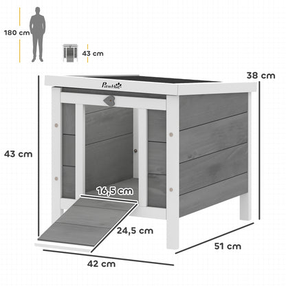 Conejera De Madera Exterior Techo Abatible Pawhut 42x51x43 Cm Gris_2