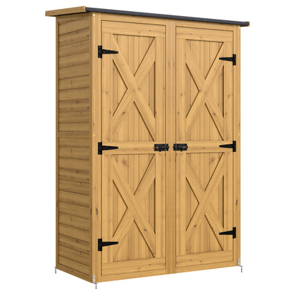 Outsunny Caseta De Jardín De Madera 115x53x156 Cm Con 2 Estantes Y 2 Puertas_0