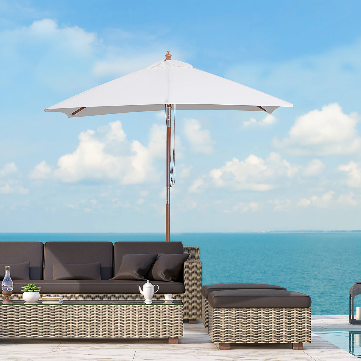 Outsunny Sombrilla De Jardín Rectangular 200x150x235 Cm Anti-uv Crema_1