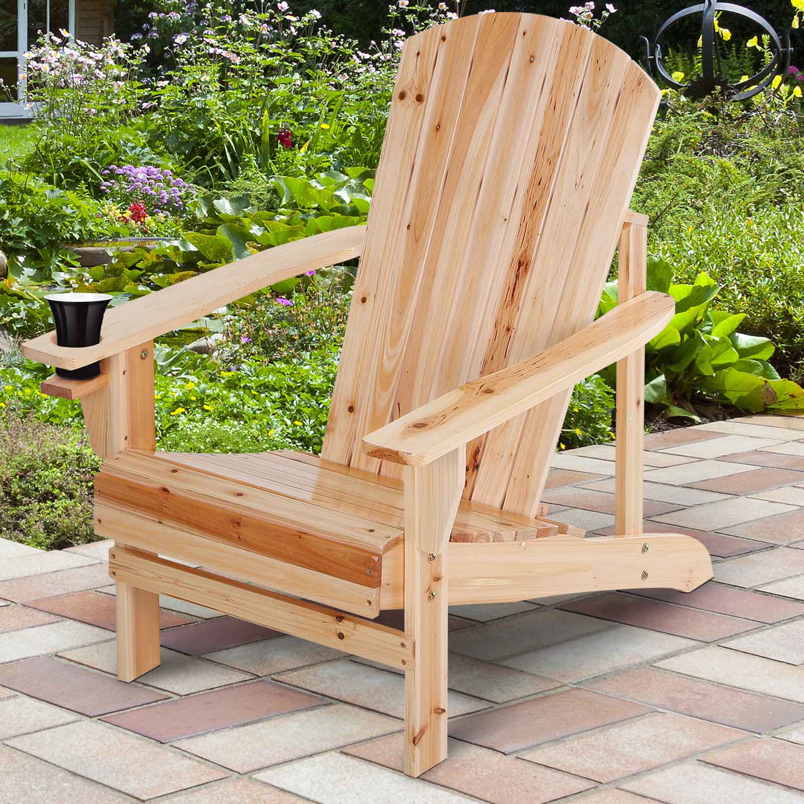 Outsunny Silla Adirondack Jardín De Madera Con Reposabrazos 72x95x93 Cm Natural_1