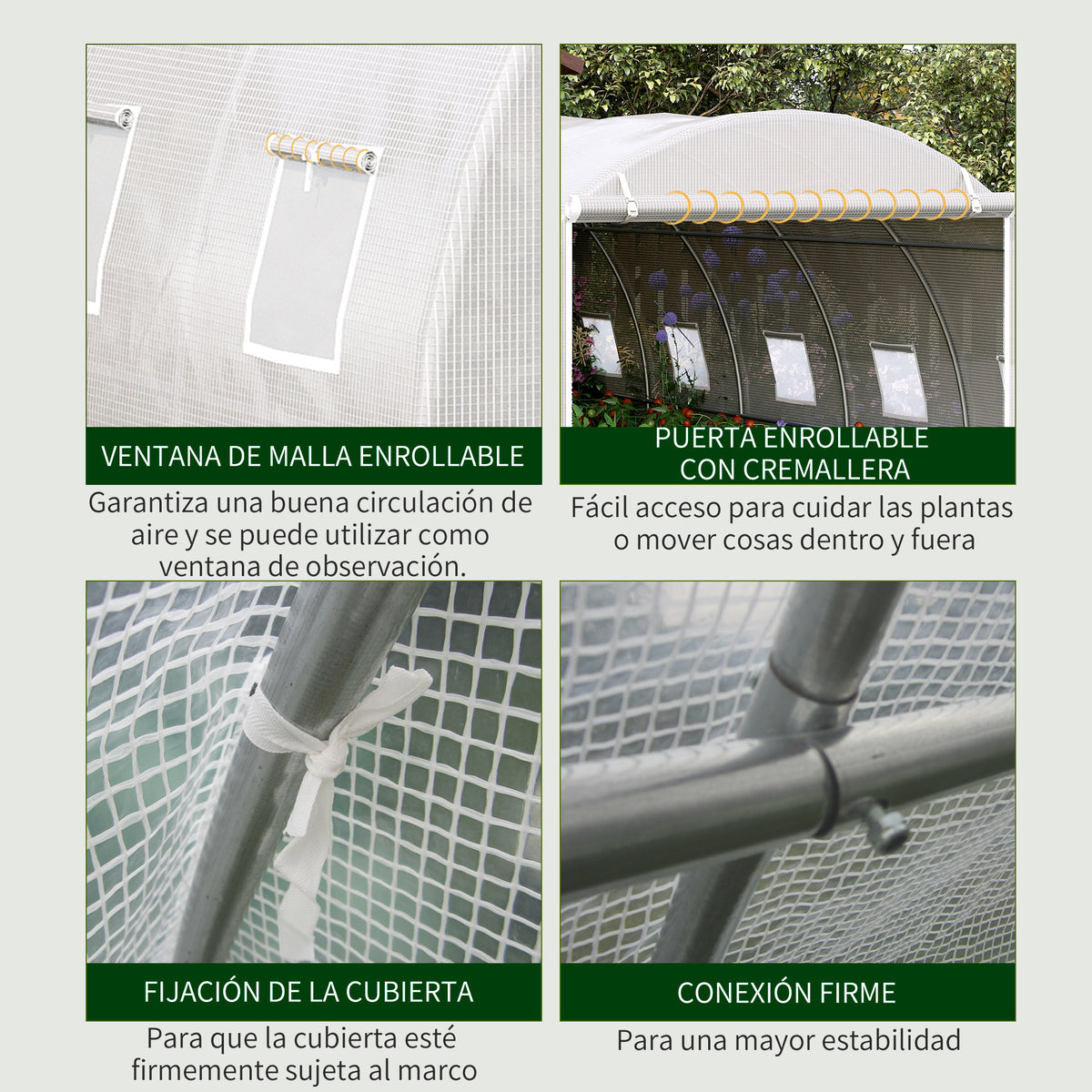 Outsunny Invernadero De Túnel 6x3x2m Con Puerta Enrollable 12 Ventanas De Pe_5
