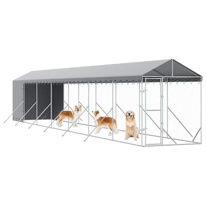 Perrera De Exterior Con Toldo Acero Galvanizado Plata 2x14x2,5m_3