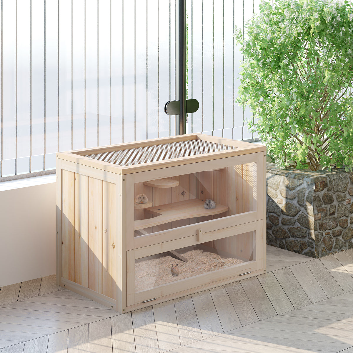 Jaula Madera Para Hámster Pawhut Natural 60x35x42 Cm_1