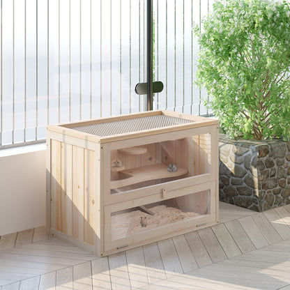 Jaula Madera Para Hámster Pawhut Natural 60x35x42 Cm_1
