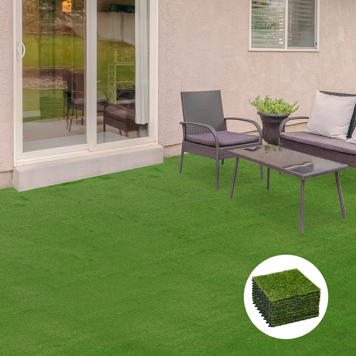 Outsunny Césped Artificial De 10 Piezas 30x30 Cm Altura De Hierba 25 Mm Verde_1
