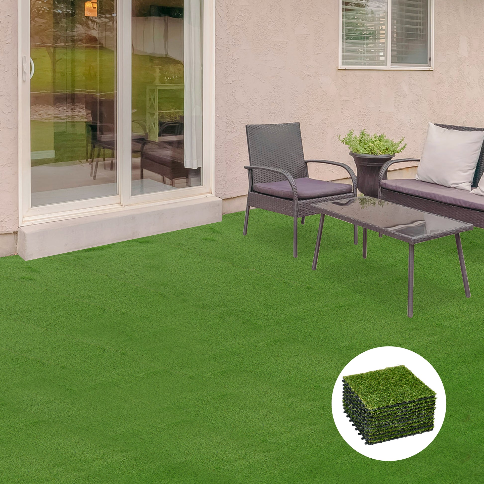 Outsunny Césped Artificial De 10 Piezas 30x30 Cm Altura De Hierba 25 Mm Verde_1