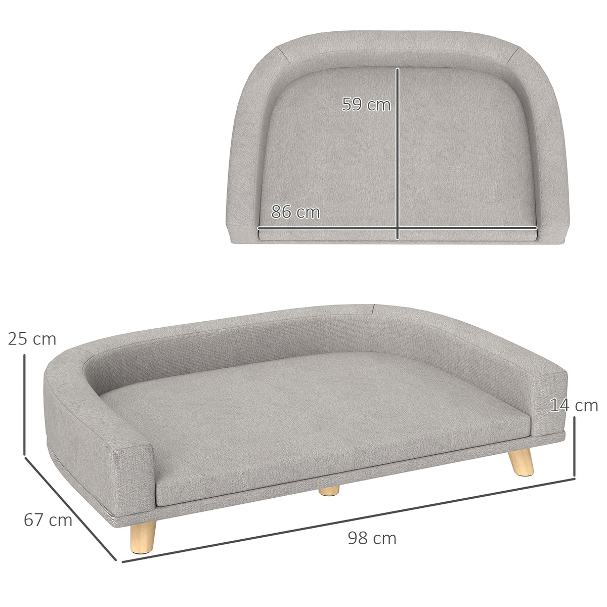 Pawhut Sofá Para Perros Grandes Con Cojín Lavable 98x67x25 Cm Gris Claro_2