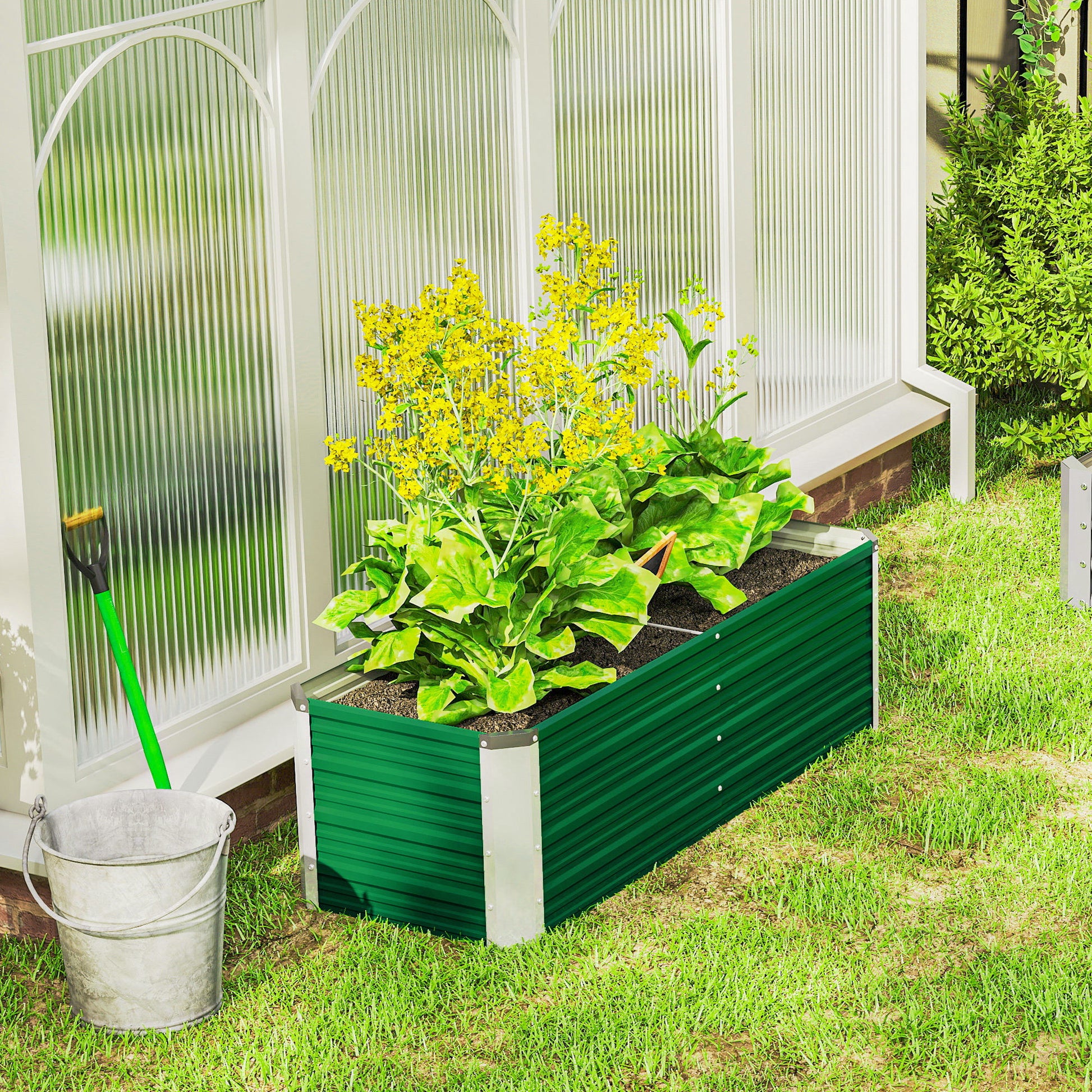 Outsunny Arriate De Jardín De Acero Jardinera Cultivos Plantas 125x47x40cm Verde_4