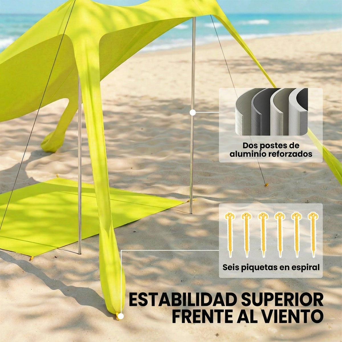 Toldo De Playa Outsunny Aluminio, Poliéster Verde 208x200x200 Cm_5