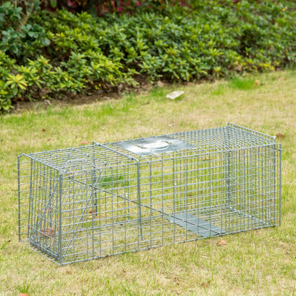 Outsunny Trampa Para Animales Vivos Plegable 93x31x34,5cm Con Puerta Y Asa Plata_1