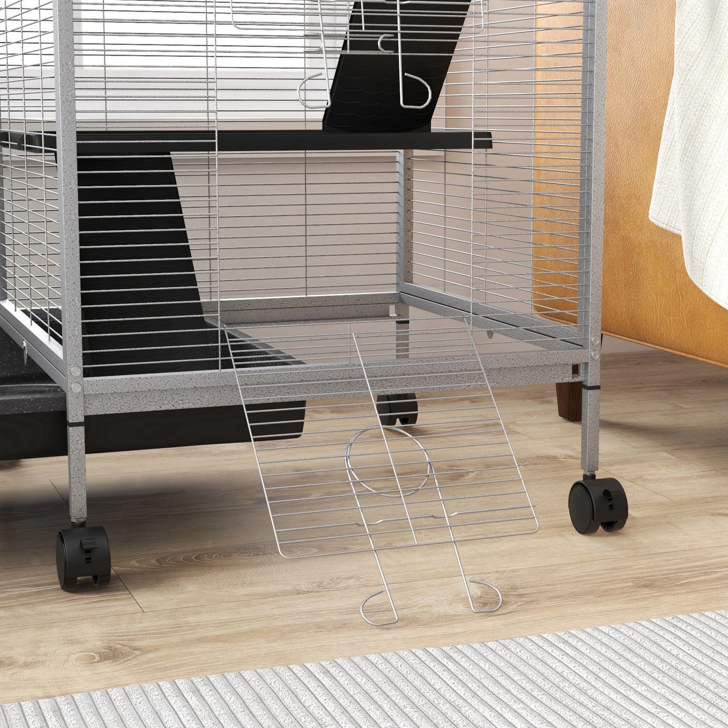 Pawhut Jaula Para Animales Pequeños De 4 Niveles Con Ruedas 52x52x113,5cm Gris_3