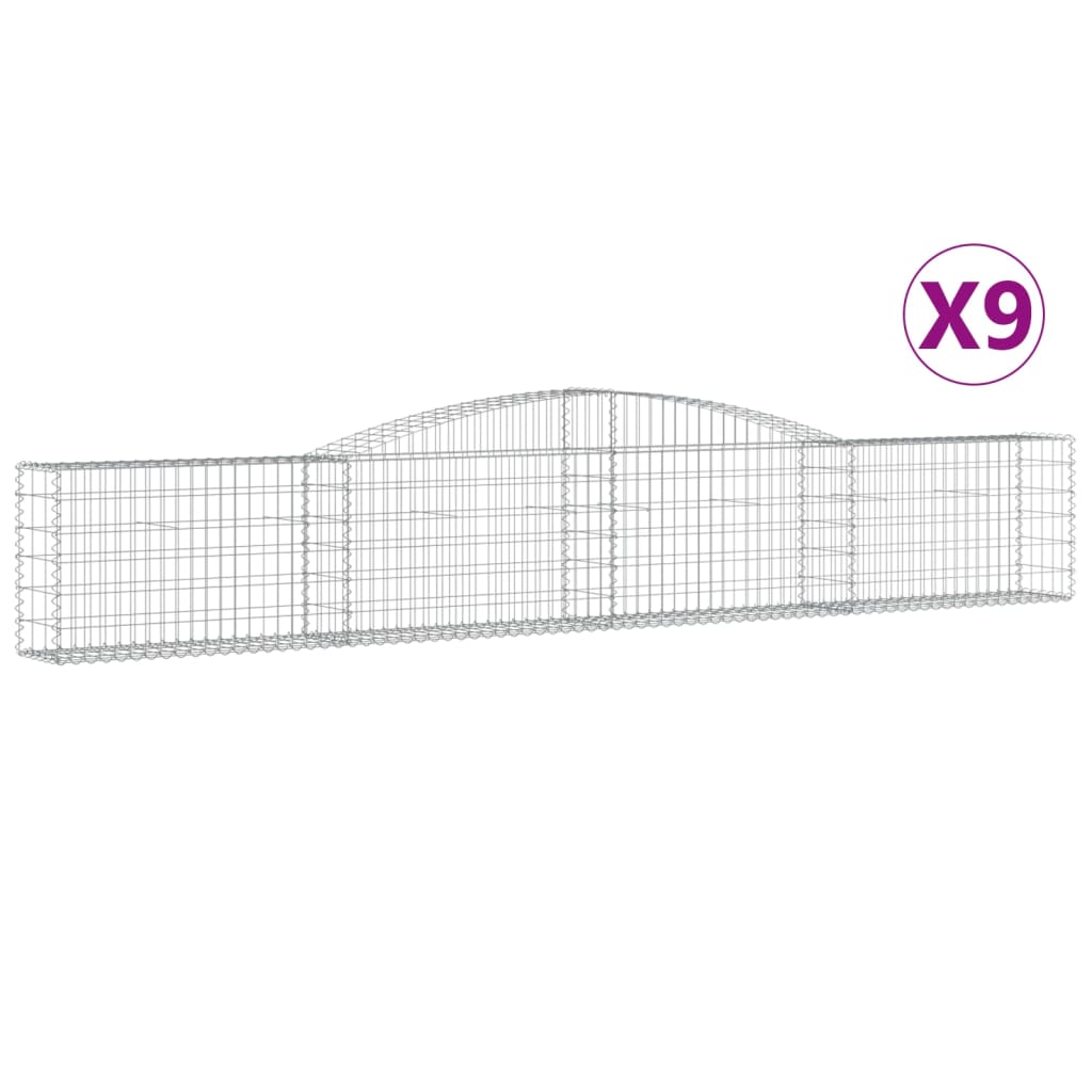 Cestas De Gaviones 9 Uds Forma De Arco Hierro 400x30x60/80 Cm_0