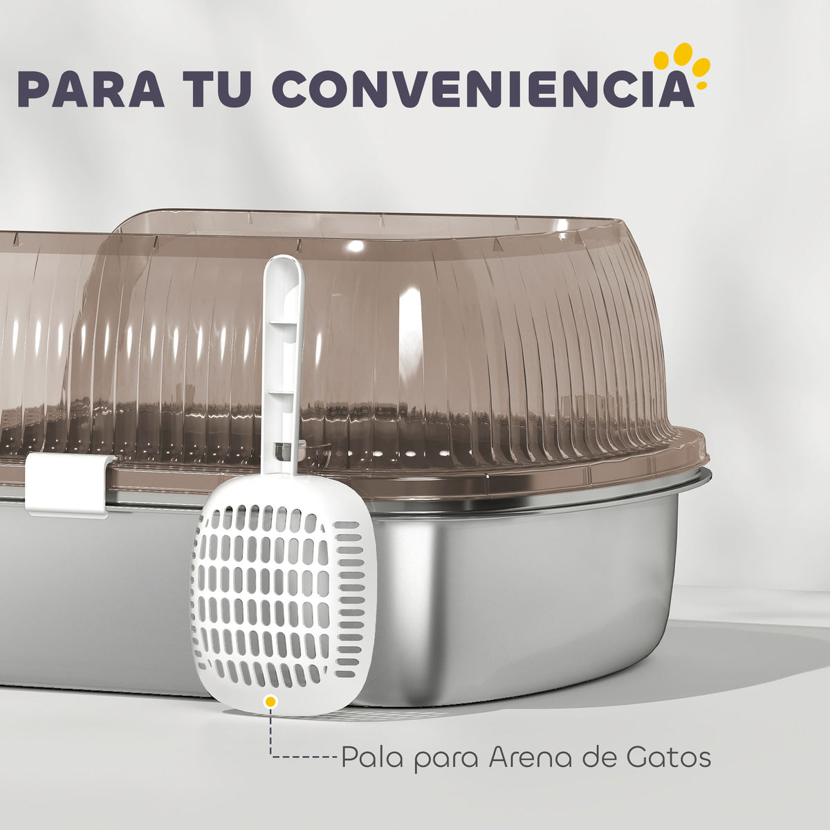 Pawhut Arenero Para Gatos Cubierto Con Bandeja De Acero Pala Y Peldaño Gris_5