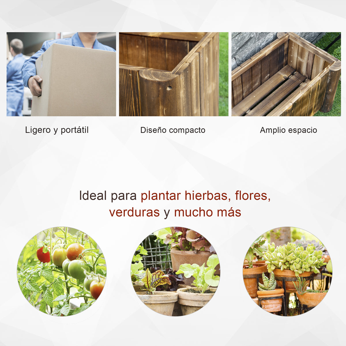 Outsunny Jardinera De Madera Arriate De Jardín Con 4 Patas 70x35x30 Cm Natural_5