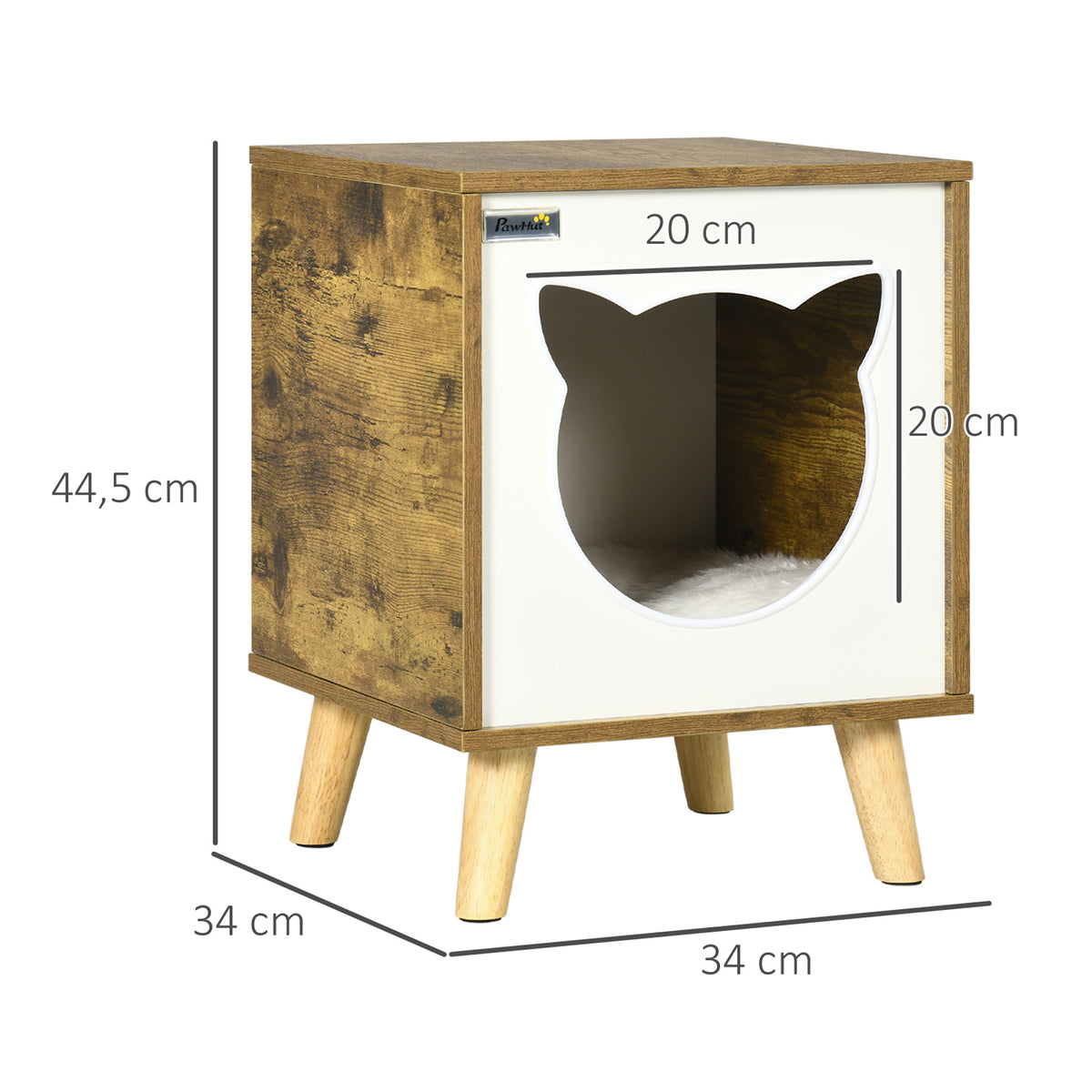 Pawhut Caseta De Madera Para Gatos Con Cojín Lavable Patas Elevadas 34x34x44,5cm_2