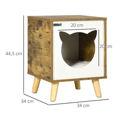 Pawhut Caseta De Madera Para Gatos Con Cojín Lavable Patas Elevadas 34x34x44,5cm_2