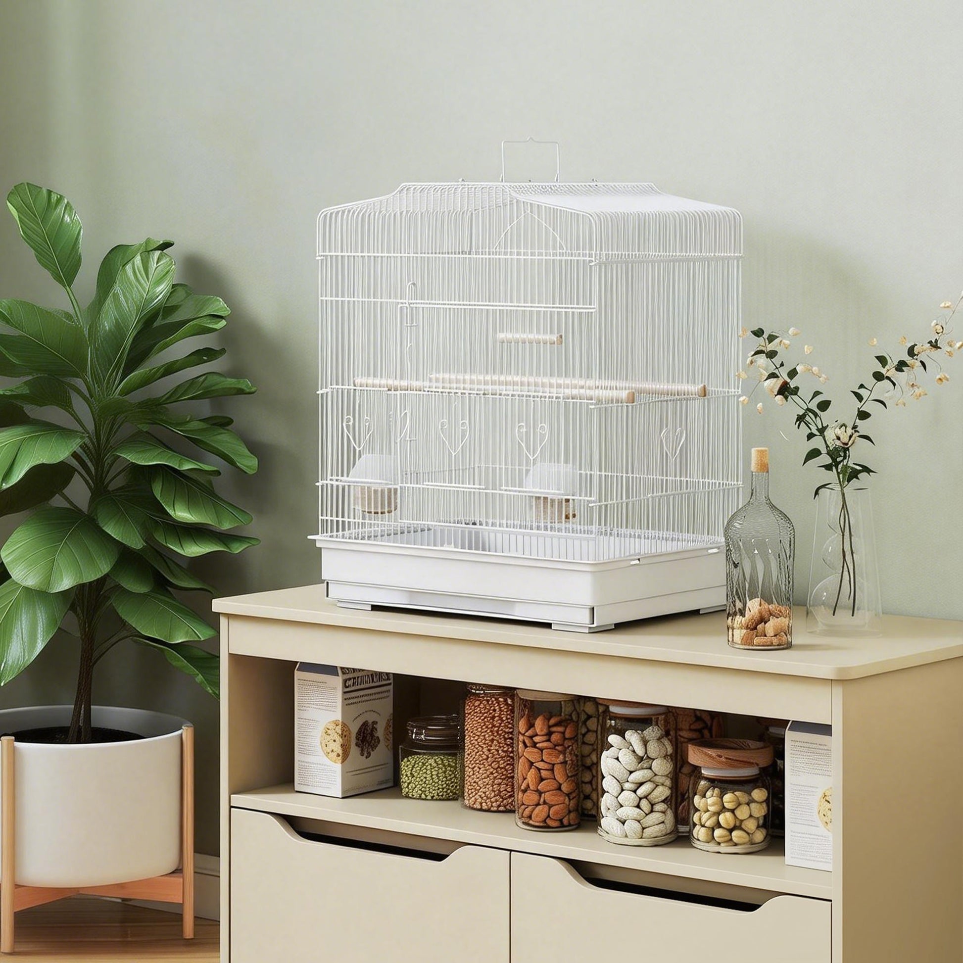 Pawhut Jaula Para Pájaros Con Puertas Comederos Y Bandeja 46,5x36x59 Cm Blanco_3
