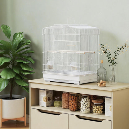 Pawhut Jaula Para Pájaros Con Puertas Comederos Y Bandeja 46,5x36x59 Cm Blanco_3