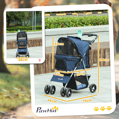 Pawhut Cochecito Mascotas Plegable Toldo Ajustable Tela Oxford 77x45x99,5cm Azul_2