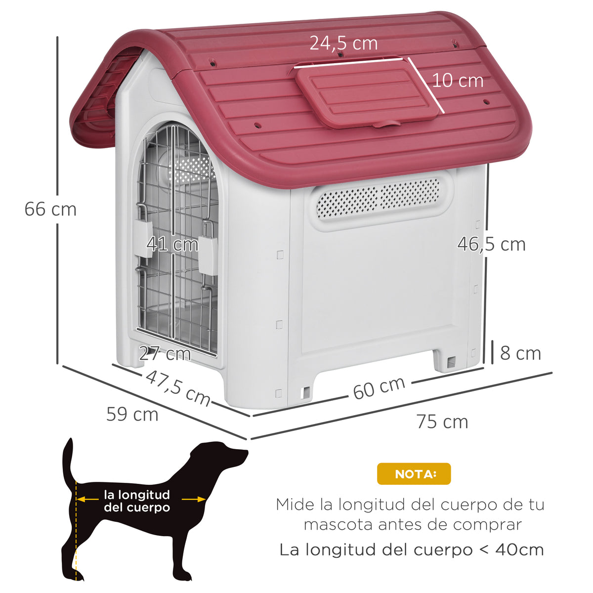Pawhut Caseta De Perro Con 3 Respiraderos Puerta Ventana Para Jardín Terraza_2