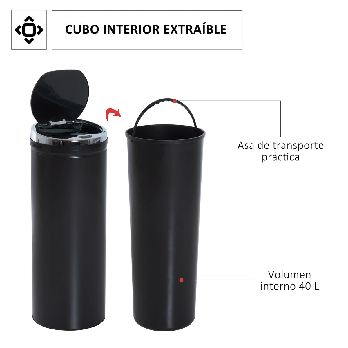 Balde De Lixo Automático Homcom Aço Inoxidável Preto 30,5x30,5x81,5 Cm_5