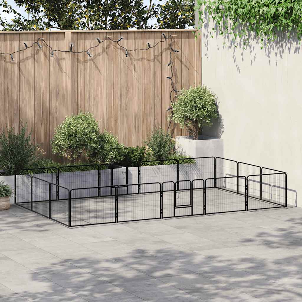 Corral Para Perros 16 Paneles De Acero 60x80 Cm Negro_1