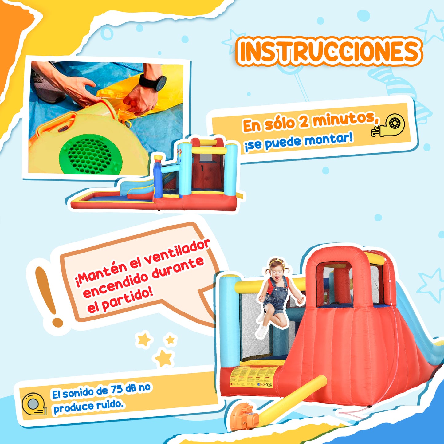 Outsunny Castillo Hinchable Para Niños Con Soplador 435x245x200 Cm Multicolor_5