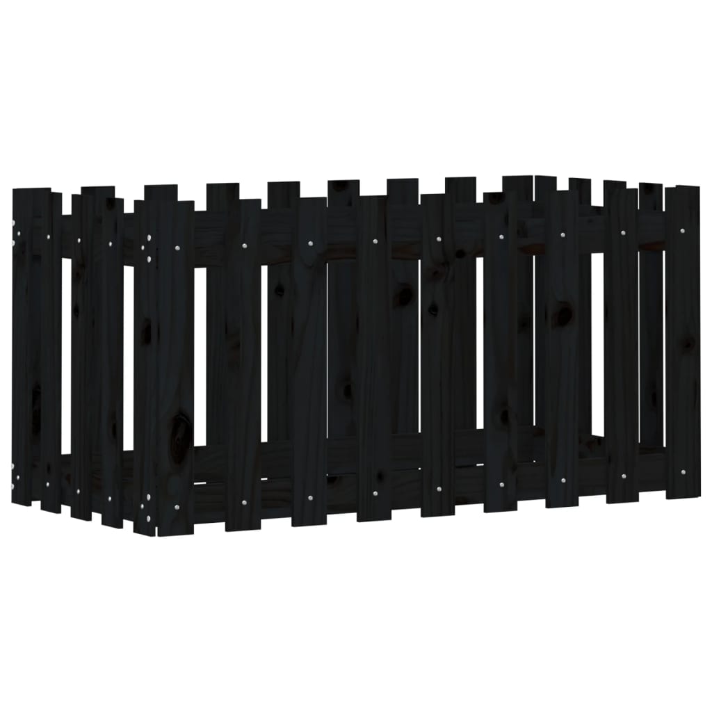 Arriate Elevado Jardín Con Valla Madera Pino Negro 100x50x50cm_3