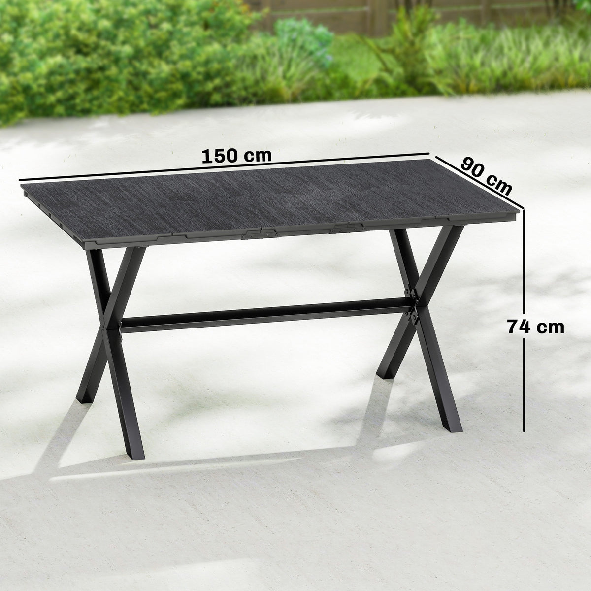 Outsunny Mesa De Comedor De Jardín Rectangular Con Encimera De Hdpe Negro_2