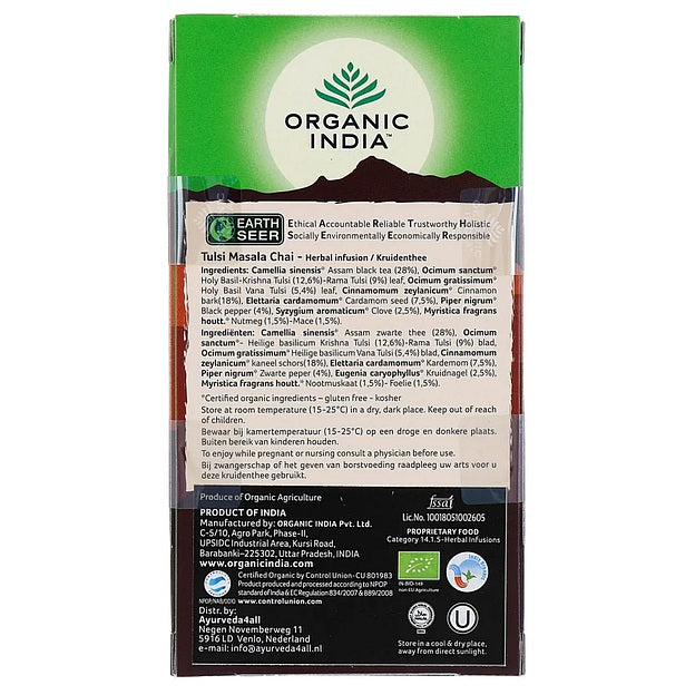 Tulsi Masala Chai Infusión Ayurvédica Organic India 25 bolsitas