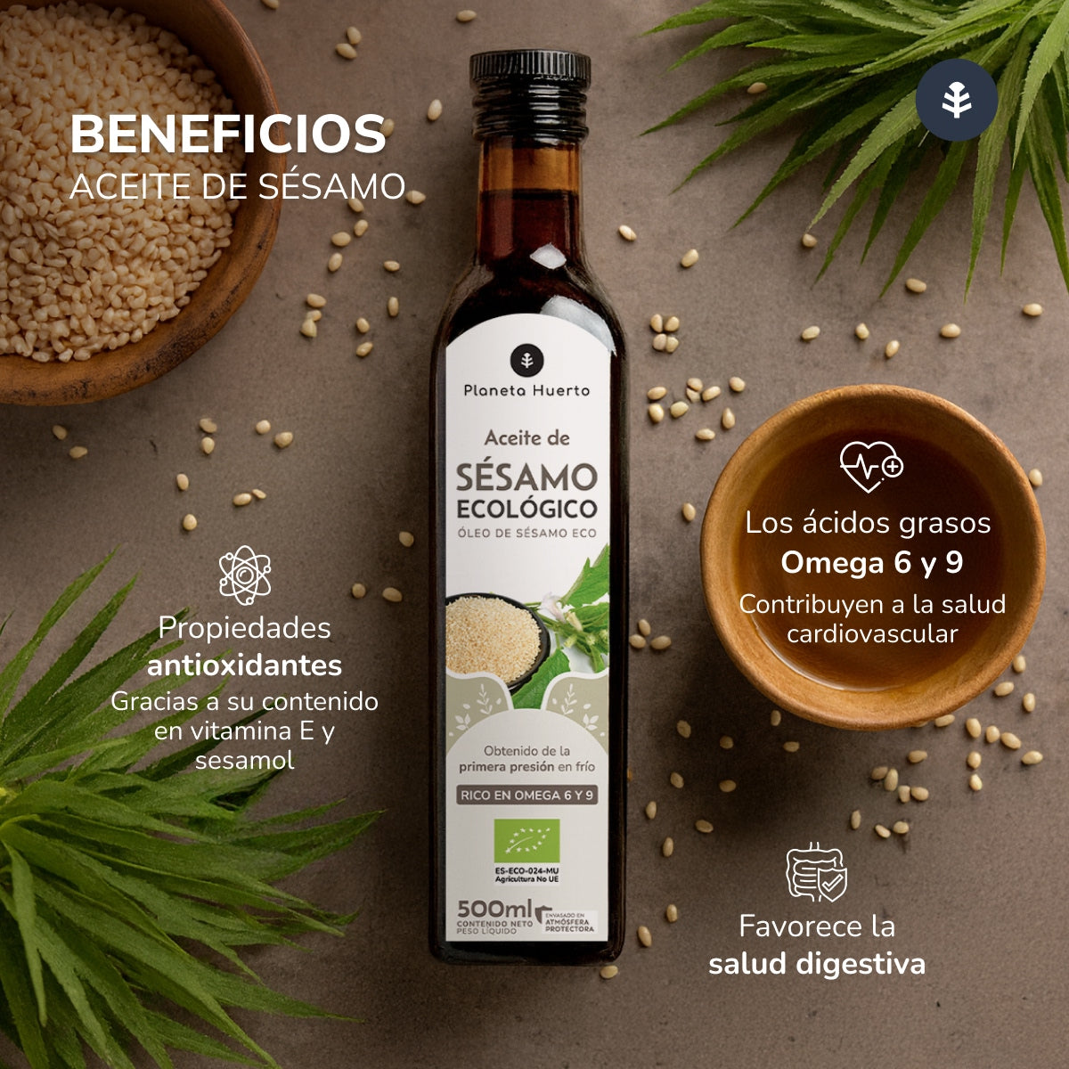 Pack 2x Aceite de Sésamo prensado en frío ECO Planeta Huerto 500 ml