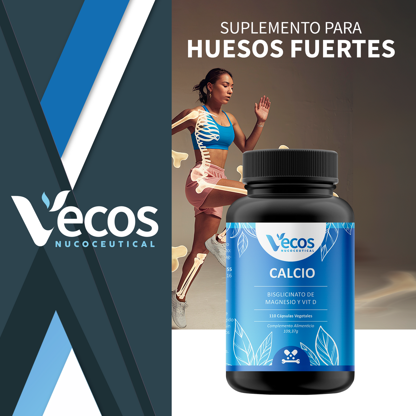 Citrato De Calcio + Magnesio + Vit D3 Vecos 110 Cápsulas | Huesos Fuertes Y Previene Pérdida Ósea_1