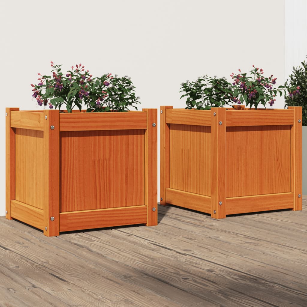 Jardineras De Exterior 2 Uds Madera Maciza De Pino Marrón Cera_1