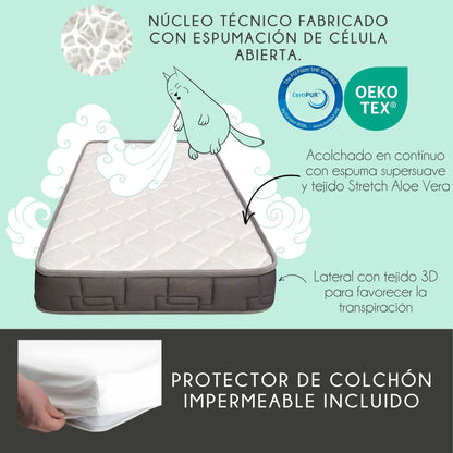 Cuna Colecho Bebé Laponia Color Natural 120x60 Cm De Madera De Haya Con Colchón Morfeo Y Funda Impermeable_2